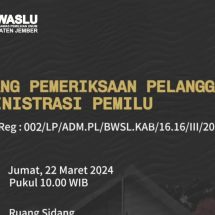 Bawaslu Jember Mulai Sidangkan Laporan DPP PAN Terkait PPK Sumberbaru